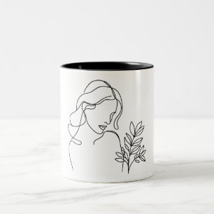 Tasse 2 Couleurs Dessin de trait minimaliste représentant une femme