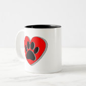 Tasse 2 Couleurs Dessin du coeur du chien (Devant gauche)