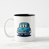 dessin d'une vieille voiture bleue souriante