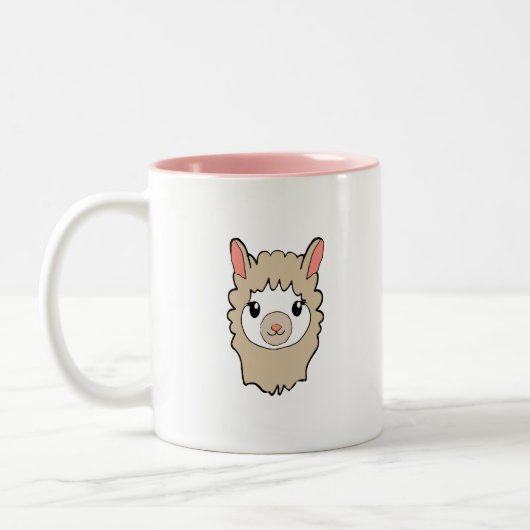 Tasse 2 Couleurs Dessin face de llama mignon (Gauche)