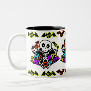 Tasse 2 Couleurs Dessin squelette et chauves-souris fantaisistes po