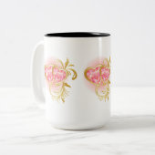 Tasse 2 Couleurs Deux Coeurs Joints Rose (Devant gauche)