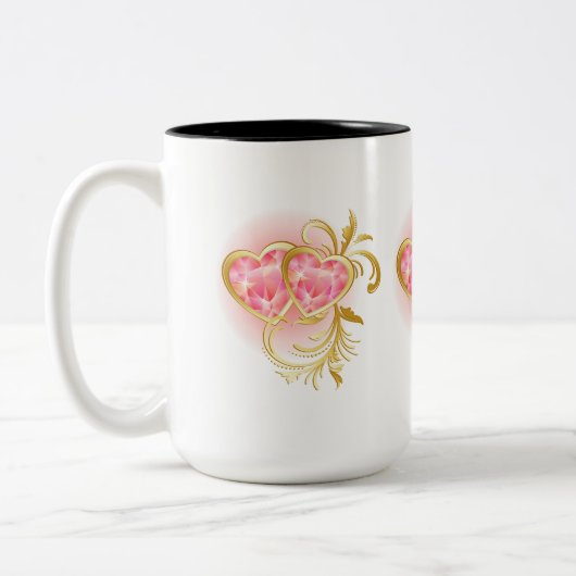 Tasse 2 Couleurs Deux Coeurs Joints Rose (Gauche)