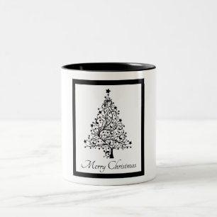 Tasse 2 Couleurs Deux sapins minimalistes noirs et blancs de Noël