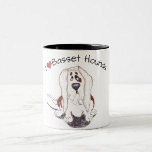 Tasse 2 Couleurs deux tonalités J'adore basset hounds classique mu