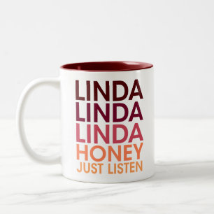 TASSE 2 COULEURS DICTON AMUSANT, LINDA MON CHÉRI ÉCOUTEZ SEULEMENT