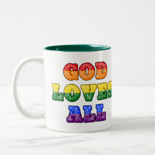 Tasse 2 Couleurs "Dieu aime tout le monde" Fierté chrétienne gay/LG