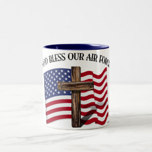 Tasse 2 Couleurs DIEU BÉNISSE NOTRE FORCE AÉRIENNE avec une croix r