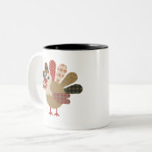 Tasse 2 Couleurs Dinde patchwork automnal brodée de Thanksgiving (Devant gauche)