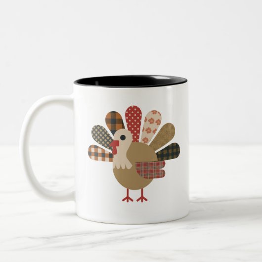 Tasse 2 Couleurs Dinde patchwork automnal brodée de Thanksgiving (Gauche)