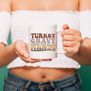Tasse 2 Couleurs Dinde Sauce Haricots Et Roulés D'automne Thanksgiv
