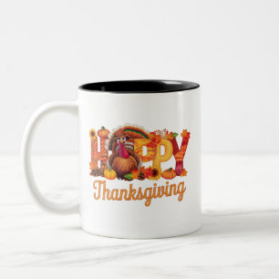 Tasse 2 Couleurs Dindes de Thanksgiving heureux automne