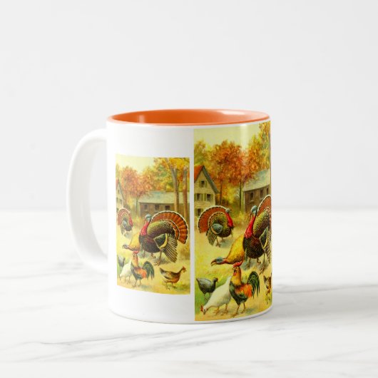 Tasse 2 Couleurs Dindons et poulets (Devant gauche)