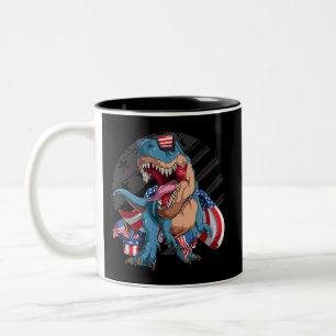 Tasse 2 Couleurs Dinosaur 4 juillet T-shirt Superhero américain