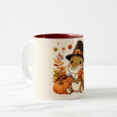Tasse 2 Couleurs Dinosaure de Thanksgiving mignon (Devant gauche)