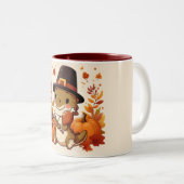 Tasse 2 Couleurs Dinosaure de Thanksgiving mignon (Devant droit)