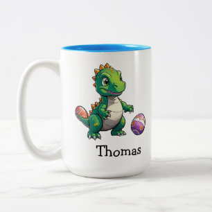 Tasse 2 Couleurs Dinosaure vert mignon avec oeufs de Pâques