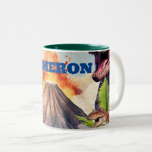 Tasse 2 Couleurs Dinosaures réalistes et nom personnalisé du volcan
