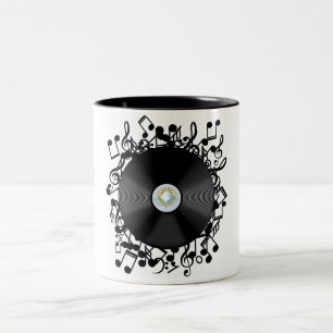 Tasse 2 Couleurs Disque vinyle ancien et notes de musique