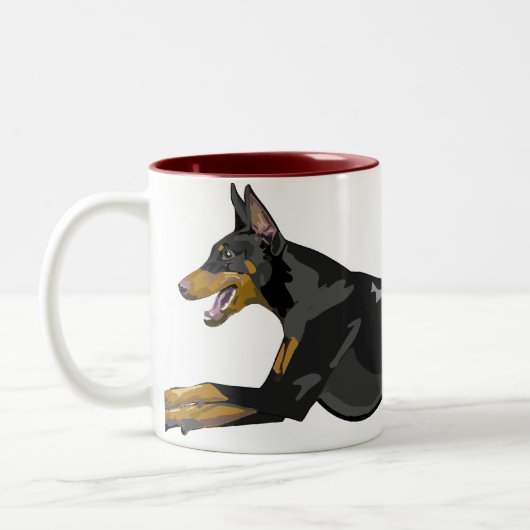 Tasse 2 Couleurs Dobermann courant, noir (Gauche)