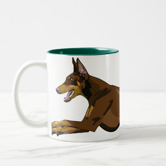 Tasse 2 Couleurs Dobermann courant, rouge (Gauche)