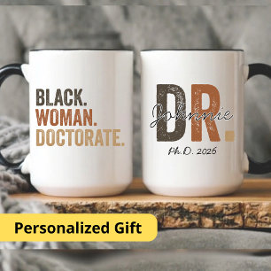 Tasse 2 Couleurs Docteur personnalisé Phd, cadeau de doctorat de fe