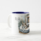 Tasse 2 Couleurs Dog Cozy Fireplace Relax (Devant gauche)