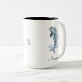 Tasse 2 Couleurs Dolphin mou, script et monogramme (Devant droit)