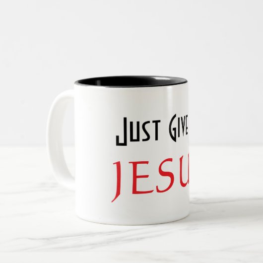 Tasse 2 Couleurs Donne-moi juste JESUS (Devant gauche)