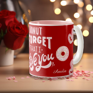 Tasse 2 Couleurs Donut Oublie Je T'Aime Coeur Mignonne Rouge & Rose