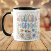 Tasse 2 Couleurs Doodle d'aquarelle du bon matin