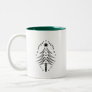 Tasse 2 Couleurs Doodle d'arbre de Noël, Art à l'encre fantaisiste