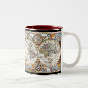 Tasse 2 Couleurs Double carte du 17ème siècle du monde d'hémisph