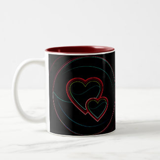 Tasse 2 Couleurs Double Coeur en noir