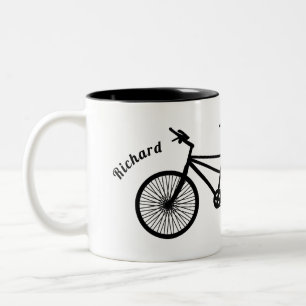 Tasse 2 Couleurs Double prénom du vélo en tandem noir et blanc