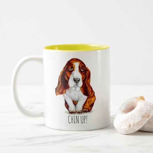 Tasse 2 Couleurs Douce Basset Hound Chin Up (Avec donut)