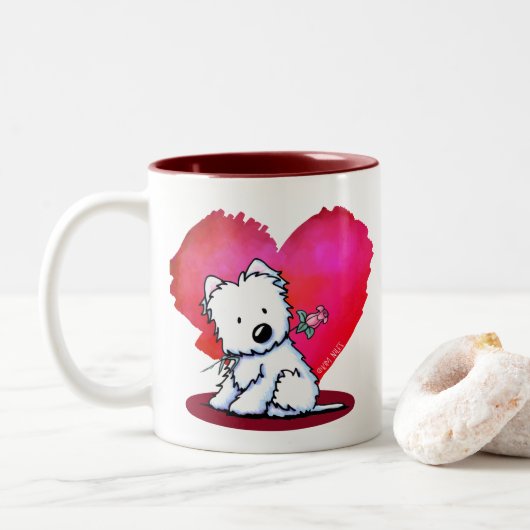 Tasse 2 Couleurs Douce Westie Saint-Valentin (Avec donut)