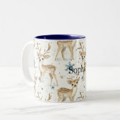 Tasse 2 Couleurs Douces Flocons de Noël Bleus de Cerf (Devant gauche)