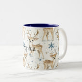 Tasse 2 Couleurs Douces Flocons de Noël Bleus de Cerf (Devant droit)