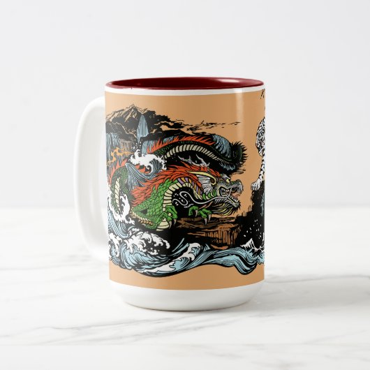 Tasse 2 Couleurs Dragon chinois contre Tigre blanc (Devant gauche)