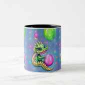 Tasse 2 Couleurs Dragon d'anniversaire mignon avec ballons (Centre)