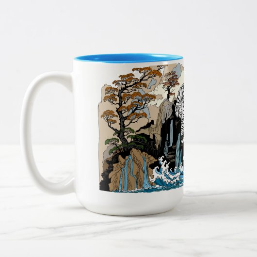 Tasse 2 Couleurs Dragon d'azur et Tigre blanc. Illustration (Gauche)