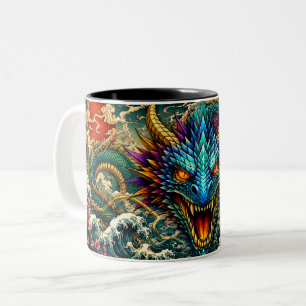 Tasse 2 Couleurs Dragon Oriental & Fleurs de Cerisier Fantastique