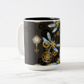 Tasse 2 Couleurs Dragonflies de Steampunk sur arrière - plan rayé b (Devant gauche)