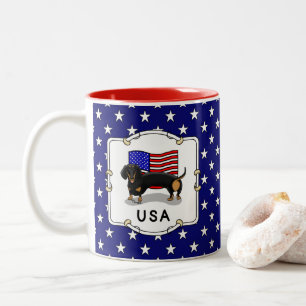 Tasse 2 Couleurs Drapeau américain Dachshund Dachsie (noir et bronz