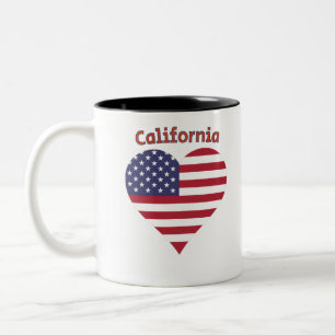 Tasse 2 Couleurs Drapeau américain de Californie en forme de cœur
