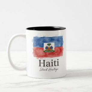 Tasse 2 Couleurs Drapeau aquarelle d'Haïti Patrimoine caribéen