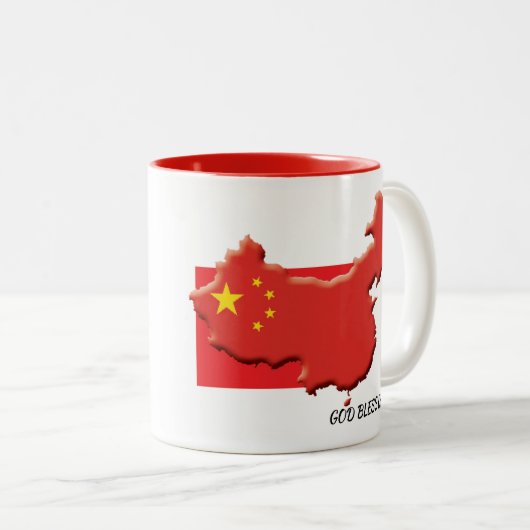 Tasse 2 Couleurs DRAPEAU CHINOIS Dieu béni Écriture Customisée BLAN (Devant droit)