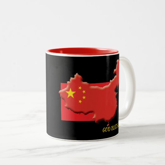 Tasse 2 Couleurs DRAPEAU CHINOIS Dieu béni Écriture Customisée NOIR (Devant droit)