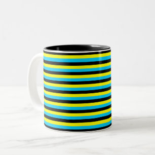 Tasse 2 Couleurs drapeau des bahamas rayures pays motif bleu jaune